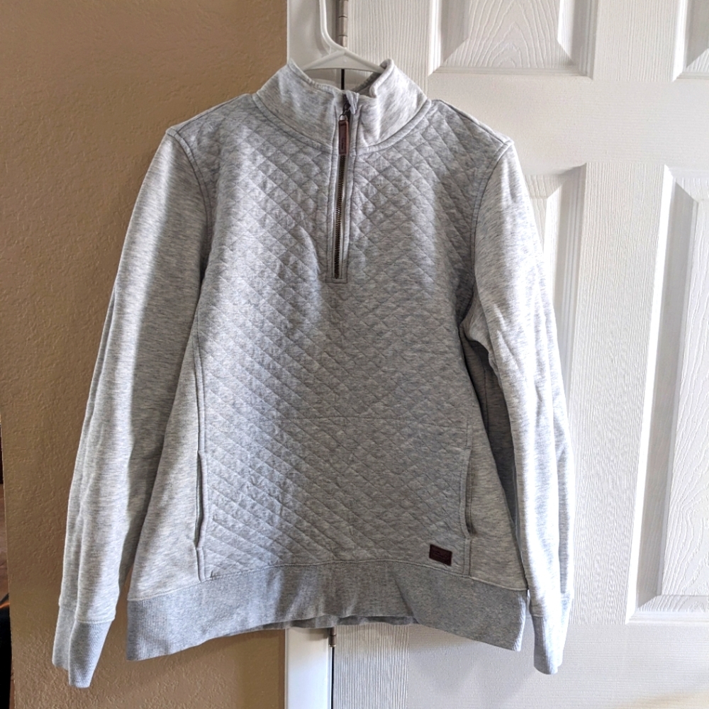 LL Bean, Women's Quilted Quarter Zip Pullover, Size  XL, Light Heather Gray